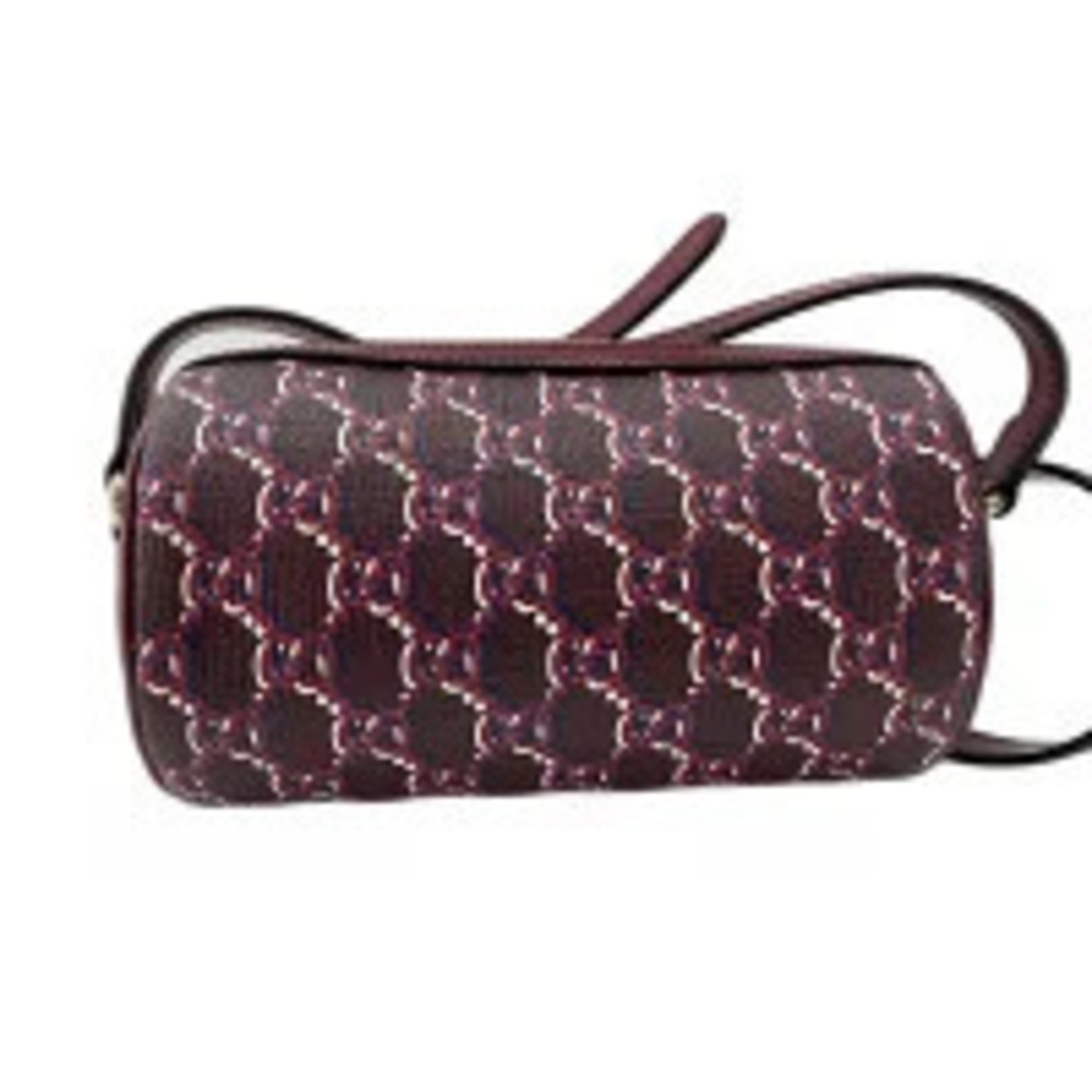 Gucci GG Shadow Black Leather Shoulder Bag Wine Red